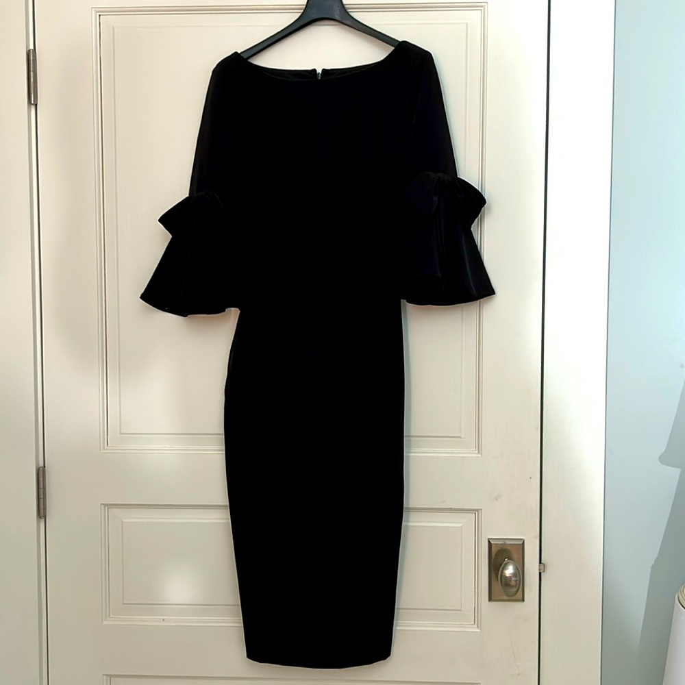 Beautiful Posh Couture Black Dress with Bow Detail on Sleeve Size Small